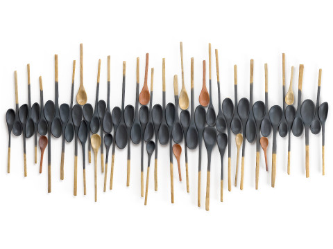 Decorative wooden set with black painted oldest spoons Modelo 3D