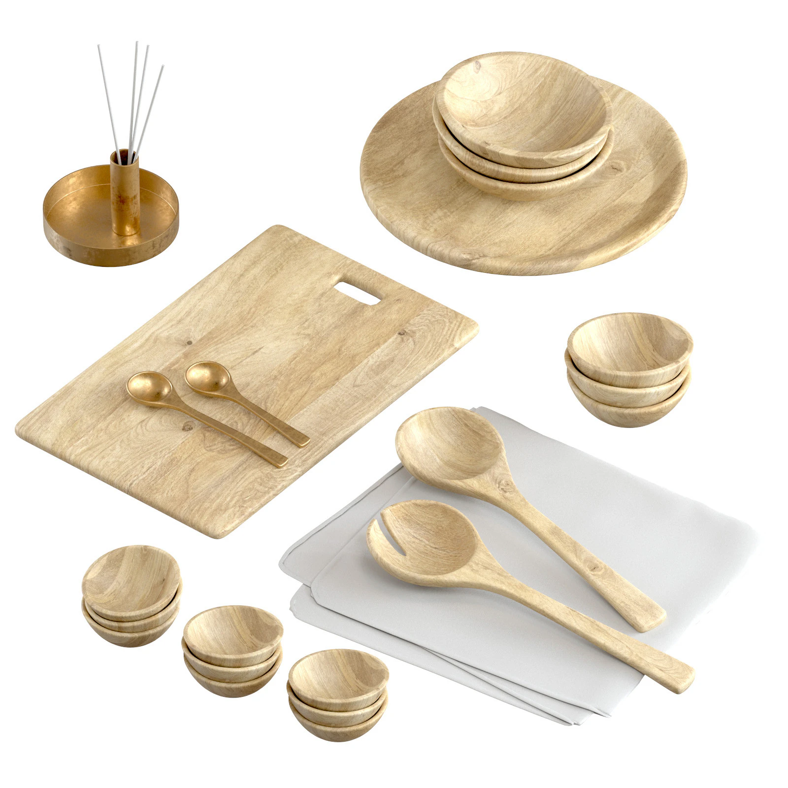 SET OF light MANGO WOOD SALAD SERVERS accessories 3D Model .c4d .max .obj .3ds .fbx .stl .blend 