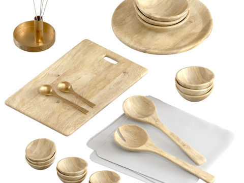 SET OF light MANGO WOOD SALAD SERVERS accessories 3D Модель