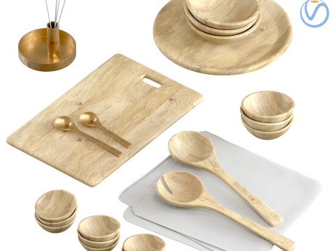 SET OF light MANGO WOOD SALAD SERVERS accessories 3D 모델