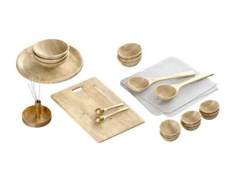 SET OF light MANGO WOOD SALAD SERVERS accessories 3D 모델
