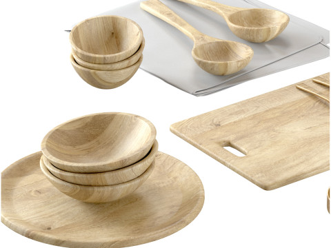 SET OF light MANGO WOOD SALAD SERVERS accessories 3D 모델
