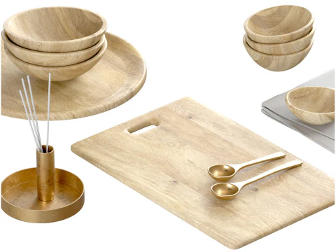 SET OF light MANGO WOOD SALAD SERVERS accessories 3D Model