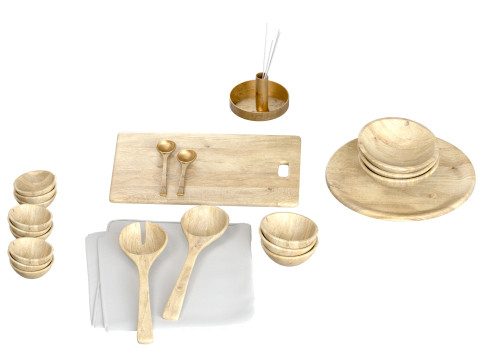 SET OF light MANGO WOOD SALAD SERVERS accessories 3D 모델