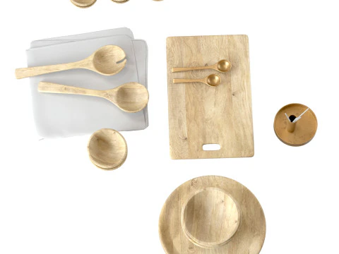 SET OF light MANGO WOOD SALAD SERVERS accessories 3D Model