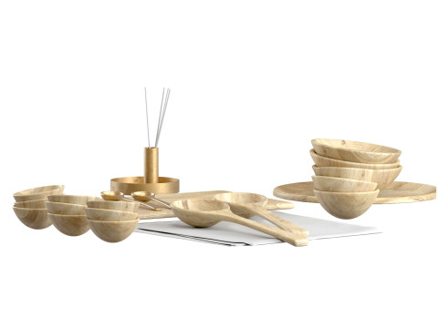 SET OF light MANGO WOOD SALAD SERVERS accessories 3D 모델