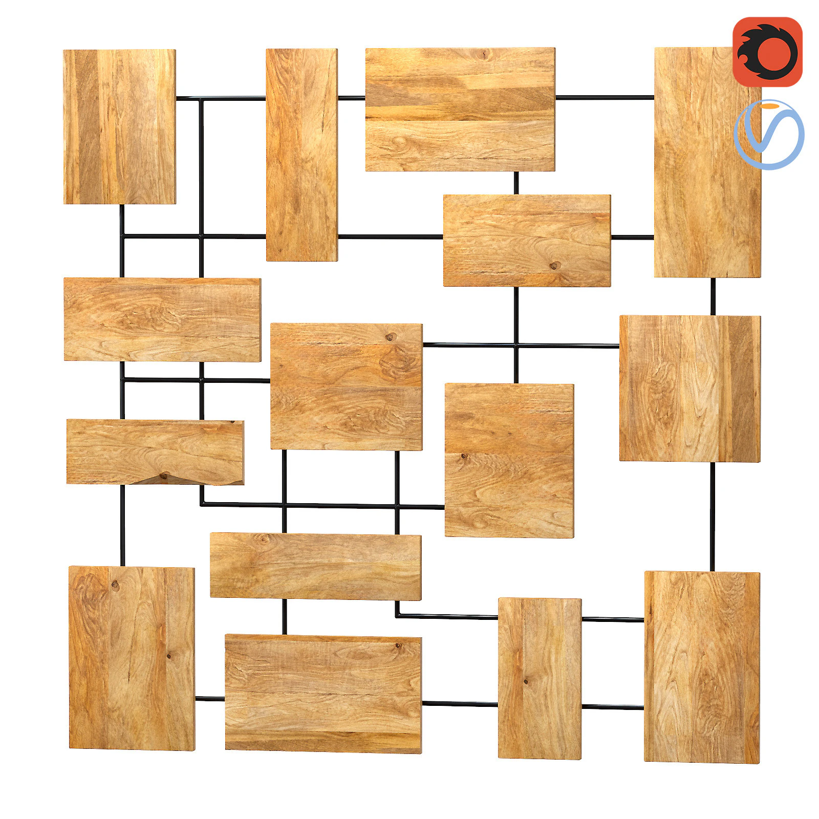 Decorative wall panel with mango wooden elements 3D Model .c4d .max .obj .3ds .fbx .stl .blend