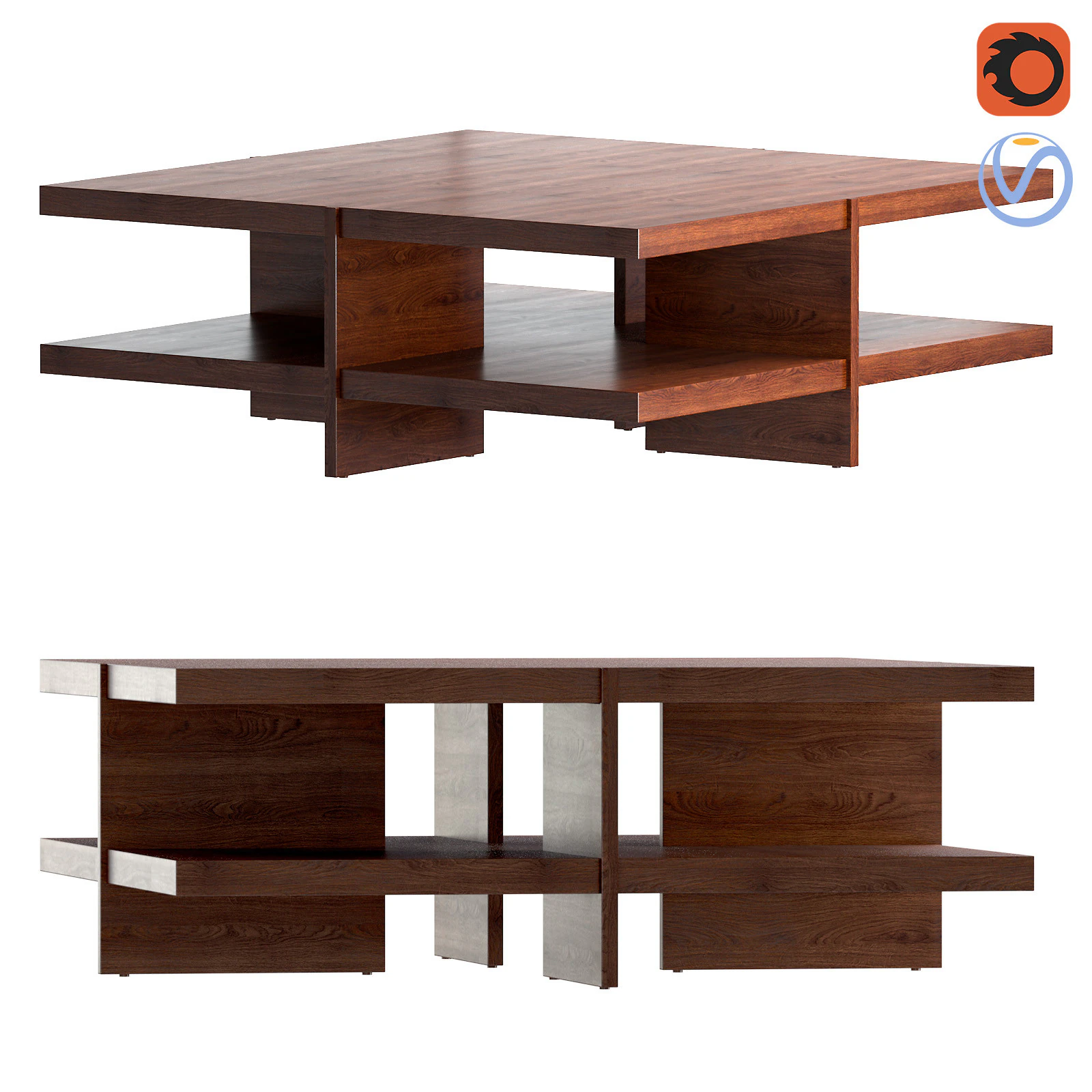 Coffee Table Oak USA 1980s 3D Model .c4d .max .obj .3ds .fbx .stl .blend 