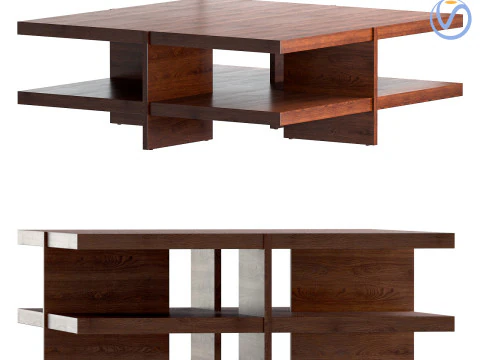 Table basse en ch&ecirc;ne USA ann&eacute;es 1980 Modèle 3D