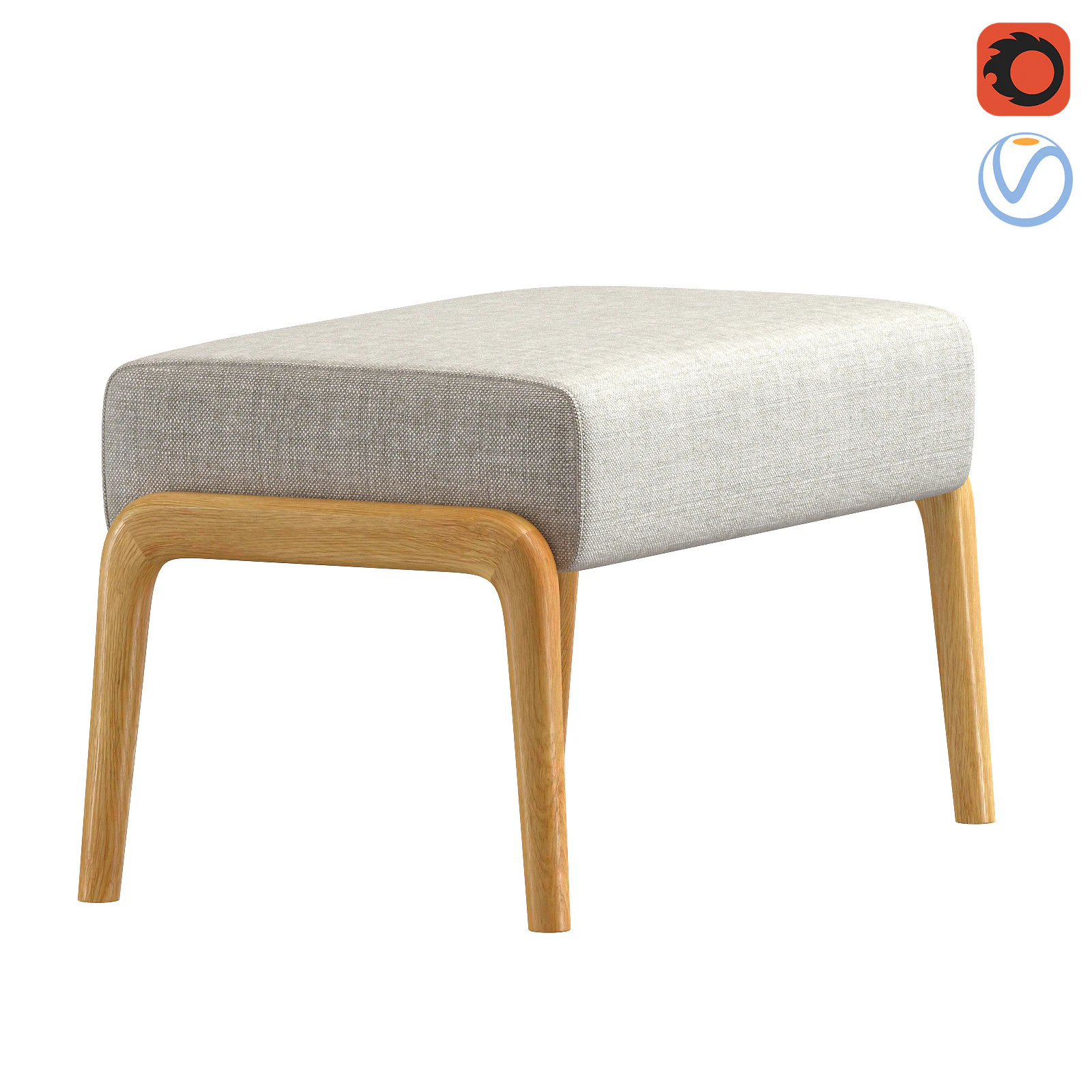 ASH WOOD AND LINEN FOOTREST STOOL 3D Model .c4d .max .obj .3ds .fbx .stl .blend 