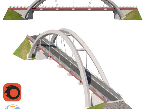 Cable-stayed suspension bridge with arch structure 3D Модель