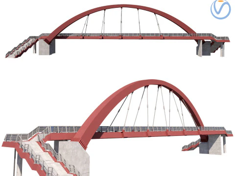 Ponte-04 Ponte pedonal estaiada suportada por estrutura em arco Modelo 3D