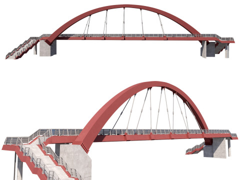 Bridge-04 cable-stayed pedestrian bridge supported by an arch structure 3D Model