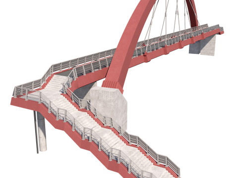 Bridge-04 cable-stayed pedestrian bridge supported by an arch structure 3D Model