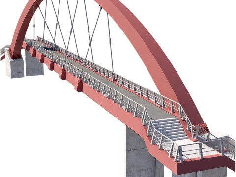 Bridge-04 cable-stayed pedestrian bridge supported by an arch structure 3D Model