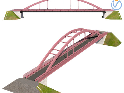 Bridge-05 metal arch bridge over a highway with pedestrian areas 3D Модель