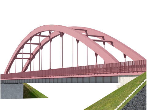 Bridge-05 metal arch bridge over a highway with pedestrian areas 3D Model