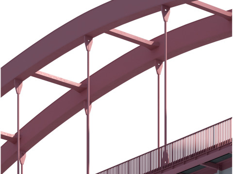 Bridge-05 metal arch bridge over a highway with pedestrian areas 3D Model