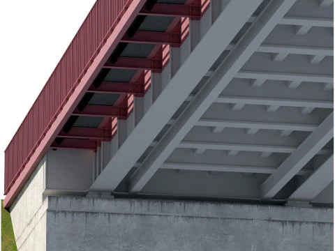 Ponte-05 ponte em arco met&aacute;lico sobre uma rodovia com &aacute;reas de pedestres Modelo 3D