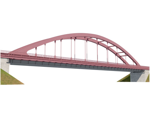 Bridge-05 metal arch bridge over a highway with pedestrian areas 3D Model