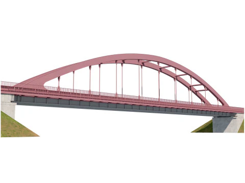 Ponte-05 ponte em arco met&aacute;lico sobre uma rodovia com &aacute;reas de pedestres Modelo 3D