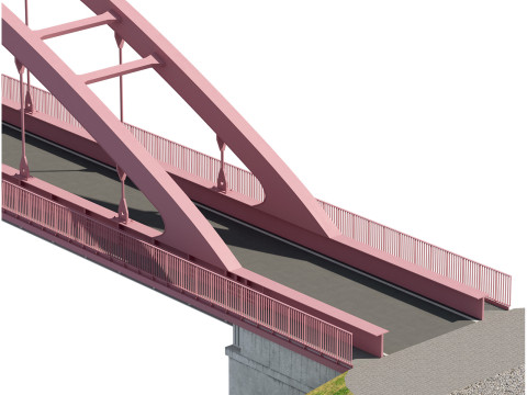 Bridge-05 metal arch bridge over a highway with pedestrian areas 3D Model