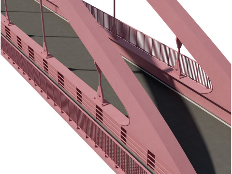 Bridge-05 metal arch bridge over a highway with pedestrian areas 3D Model