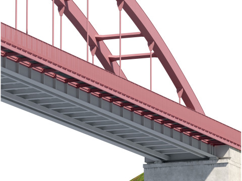 Bridge-05 metal arch bridge over a highway with pedestrian areas 3D Model