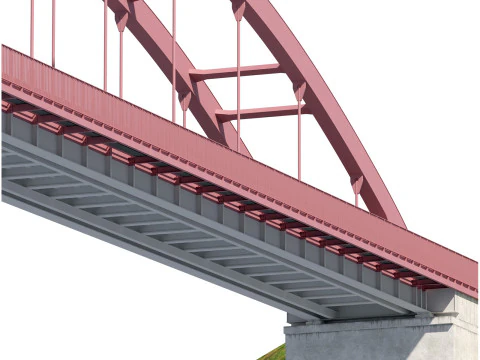 Ponte-05 ponte em arco met&aacute;lico sobre uma rodovia com &aacute;reas de pedestres Modelo 3D