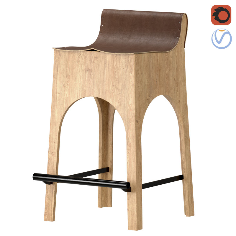 Jack Leather and Wood Stool Tan Modello 3D .c4d .max .obj .3ds .fbx .stl .blend