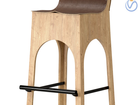 Jack Leather and Wood Stool Tan Model 3D