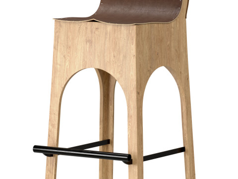 Jack Leather and Wood Stool Tan Modello 3D