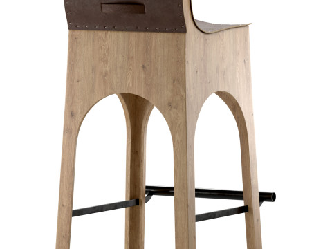 Jack Leather and Wood Stool Tan Modello 3D