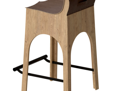 Jack Leather and Wood Stool Tan Modello 3D