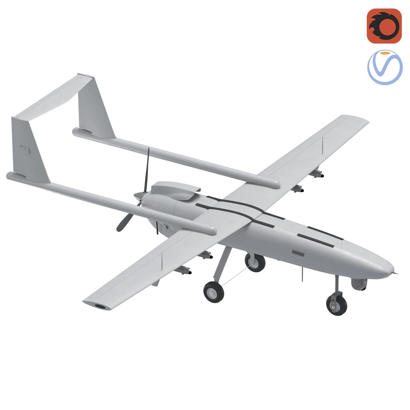 Iranian Drone Mohajer-6 Grey 3D Model .c4d .max .obj .3ds .fbx .stl .blend 