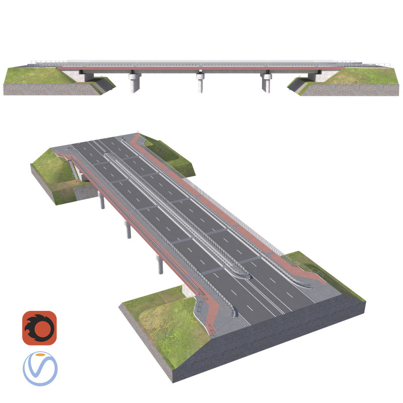 High detailed 4 lane bridge over the main road 3Dモデル .c4d .max .obj .3ds .fbx .stl .blend