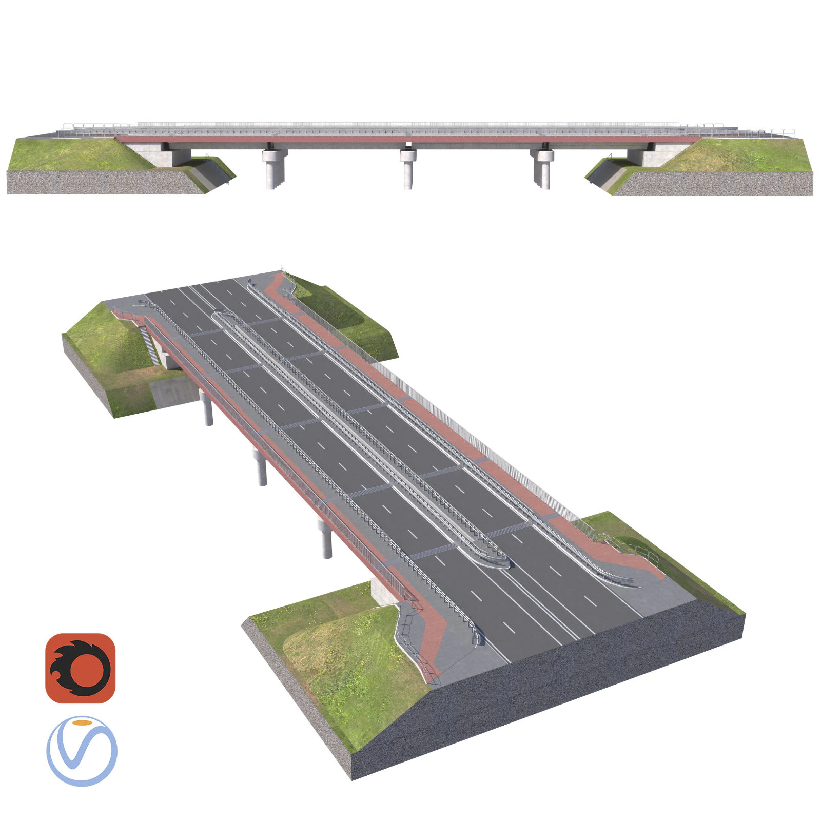 High detailed 4 lane bridge over the main road 3D Model .c4d .max .obj .3ds .fbx .stl .blend