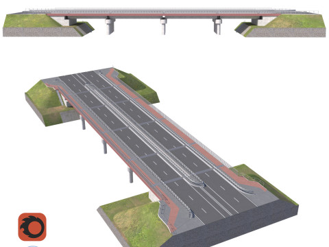 High detailed 4 lane bridge over the main road 3D Model