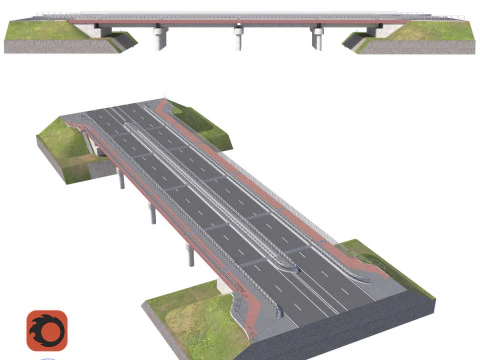 Ponte alto e dettagliato a 4 corsie sulla strada principale Modello 3D