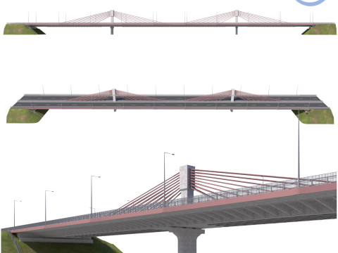 Bridge span with a suspension structure and one supporting column over a main road 3D Print Model