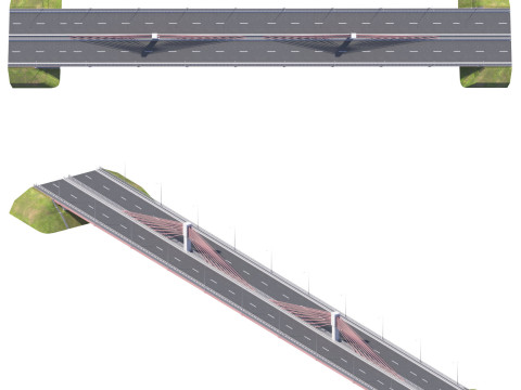 Bridge span with a suspension structure and one supporting column over a main road 3D Druckmodell