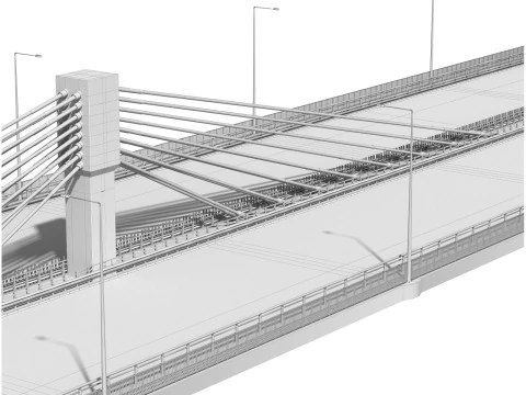 Bridge span with a suspension structure and one supporting column over a main road 3D Print Model