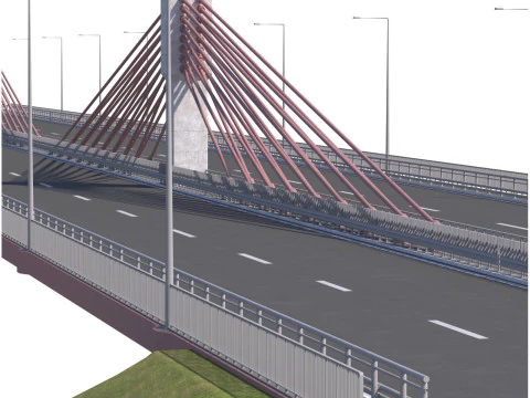 Bridge span with a suspension structure and one supporting column over a main road 3D Print Model