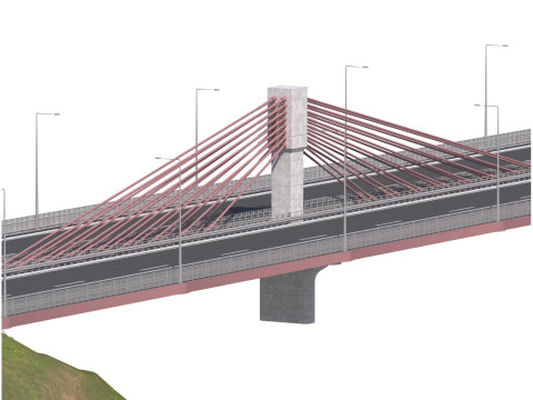 Bridge span with a suspension structure and one supporting column over a main road 3D Druckmodell