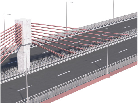 Bridge span with a suspension structure and one supporting column over a main road 3D Druckmodell