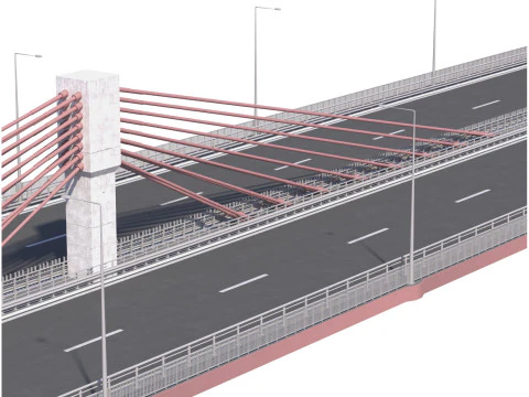 Bridge span with a suspension structure and one supporting column over a main road 3D Print Model