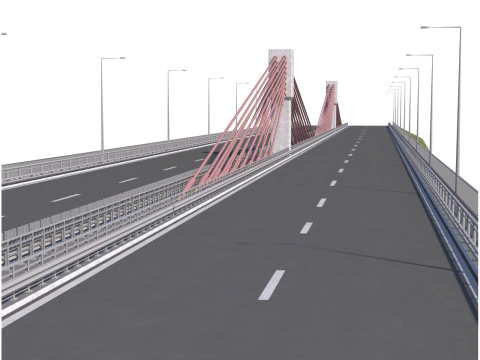 Bridge span with a suspension structure and one supporting column over a main road 3D Print Model