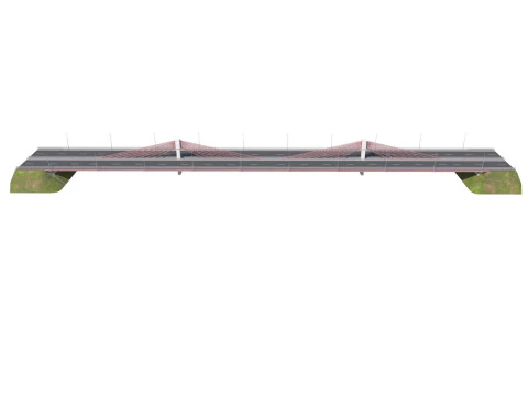 Bridge span with a suspension structure and one supporting column over a main road 3D Print Model