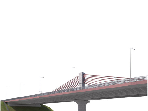 Bridge span with a suspension structure and one supporting column over a main road 3D Druckmodell