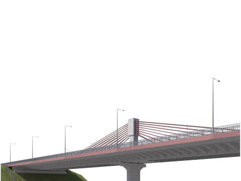 Bridge span with a suspension structure and one supporting column over a main road 3D Print Model